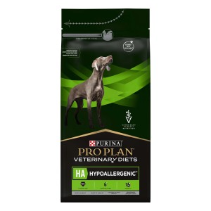 Confezione di cibo secco per cani Pro Plan Veterinary Diets HA Hypoallergenic.