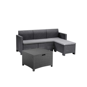 Set di mobili da giardino t.b.t. grigio con divano e tavolo in rattan.