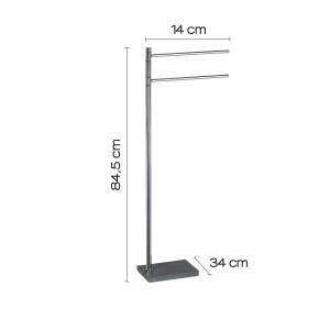 Portasciugamani freestanding con due bracci e base grigia.
