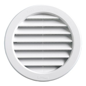 Griglia di areazione t.b.t. bianca e rotonda con lamelle orizzontali per una buona circolazione dell'aria.