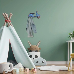 Appendiabiti da parete decorativo a forma di Vespa blu. Ideale come organizer nella cameretta dei bambini.