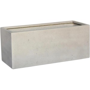 Fioriera rettangolare in terracotta grigia per il giardino.