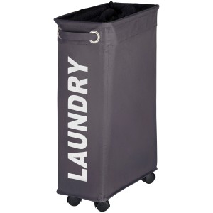 Cesto portabiancheria Wenko Corno grigio scuro, stretto, con ruote e protezione (43 l).