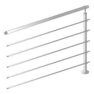 Ringhiera argentata con montanti orizzontali, accessori per scale e ringhiere.