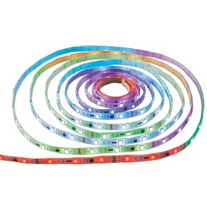 Flexband LED digitale RGB arrotolato, 5 m, che mostra vari colori. Ideale per un design di illuminazione flessibile.