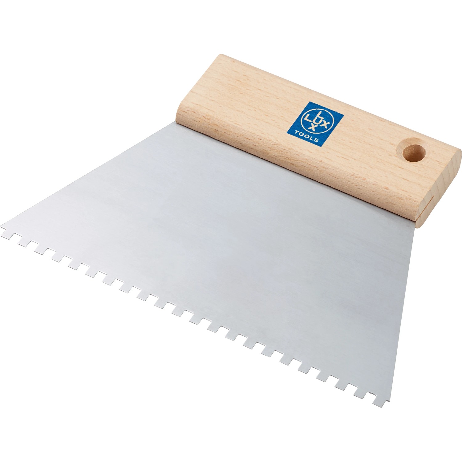 Spatola dentata LUX Classic 180 mm con manico in legno e lama in acciaio con dentatura quadra C1.