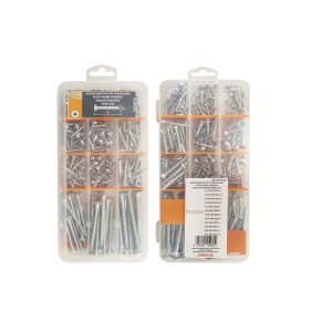 t.b.t. Set di viti per legno in scatola di plastica, varie misure.
