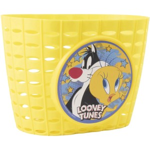 Cesto bici giallo con motivo Looney Tunes per bici da bambino.