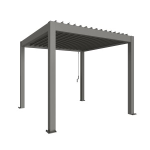 Pergola Biohort, grigio quarzo metallizzato, 255x312x312 cm, copertura per terrazza a lamelle.