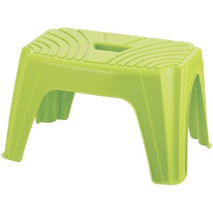 Sgabello a gradino verde in plastica, ideale come piccola scala o seduta.