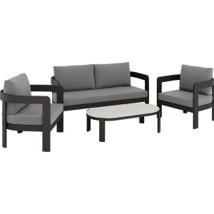 Set lounge Sorreno 4 pezzi antracite/bianco con poltrone, divano e tavolo per giardino o terrazzo.