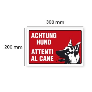 Cartello segnaletico bilingue attenti al cane