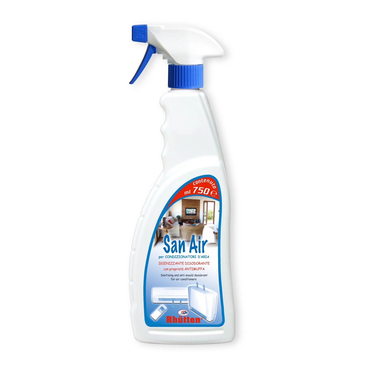 San Air detergente per climatizzatori, flacone spray da 750ml per aria pulita.