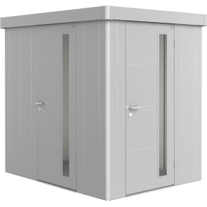 Porta aggiuntiva Biohort per casetta Neo, argento metallizzato, con maniglia e cilindro.