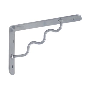 Mensola a muro in metallo, color argento, con design curvo per mensole.