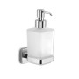 Elegante dispenser di sapone a parete, cromo e vetro satinato.