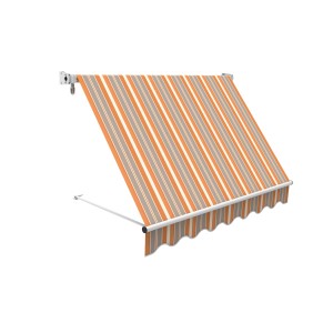 Tenda da sole a strisce t.b.t. in arancione e grigio. Protezione solare ideale per terrazzi e balconi.