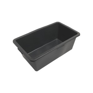 Cassa per malta nera con capacità di 90 l e quattro maniglie.