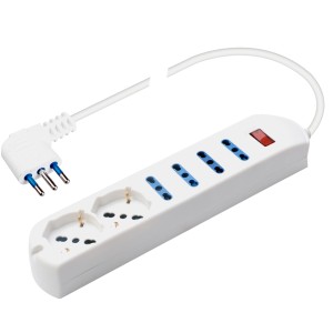 Multipresa bianca t.b.t. con prese Schuko ed Euro.