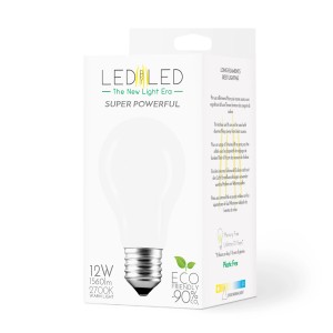 Lampadina LED E27 t.b.t. nella confezione, 12W, 2700K, luce calda.