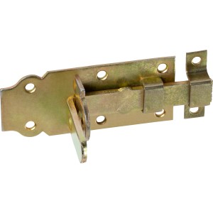 Catenaccio per porta zincato giallo, 100x45mm, per porte e cancelli, con anello per lucchetto.