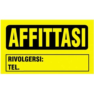 Cartello giallo "Affittasi" per affitto con spazio per i dettagli di contatto.