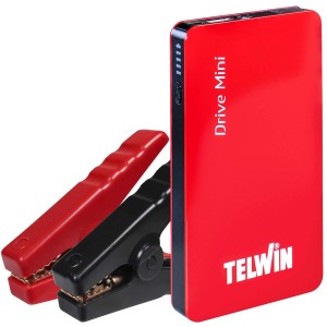 Avviatore di emergenza Telwin Drive Mini rosso con pinze per auto.