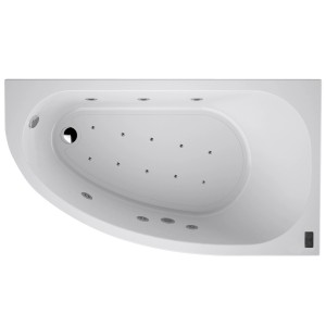 Vasca idromassaggio angolare bianca, vista dall'alto.