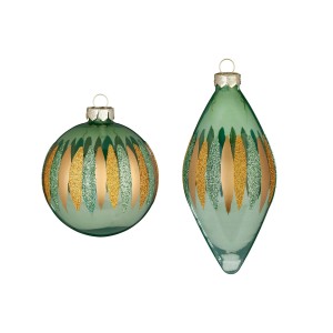 Pallina di Natale e ornamento in vetro decorato verde 8 cm/12,5 cm 2 assortiti