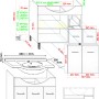 Disegno tecnico: mobile bagno t.b.t. con dimensioni e dettagli per l'installazione.