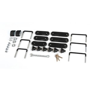 Accessori per portabici da tetto t.b.t.: cinghie, viti, chiavi ed elementi di montaggio.