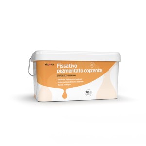 Secchio bianco di Iriscolor Fissativo pigmentato coprente, un fondo isolante per pareti interne.