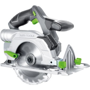 Sega circolare a mano LUX-TOOLS A-KS-20/150 (senza batteria) in argento/grigio con dettagli verdi.