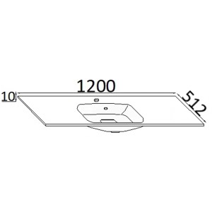 Schizzo di un piano lavabo t.b.t. con dimensioni 1200x512 mm. Ideale per mobili bagno.