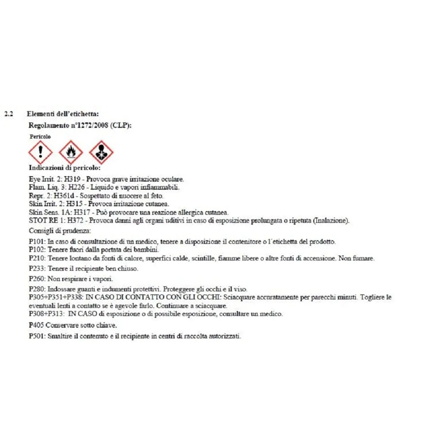 Istruzioni di sicurezza e simboli di avvertimento su un'etichetta del prodotto.