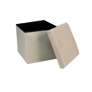 Pouf beige con coperchio removibile, ideale come seduta o contenitore.