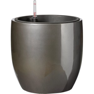 Vaso di fiori antracite, Ø 38,5 cm, in polystone con sistema di irrigazione.
