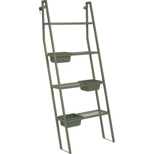 Scaffale per fiori Punta Gorda in acciaio color oliva con 4 ripiani e fioriere.