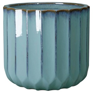 Vaso per piante t.b.t. turchese con scanalature verticali per interni.