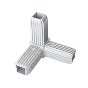 Connettore angolare grigio per profili t.b.t. per scaffali e costruzioni.