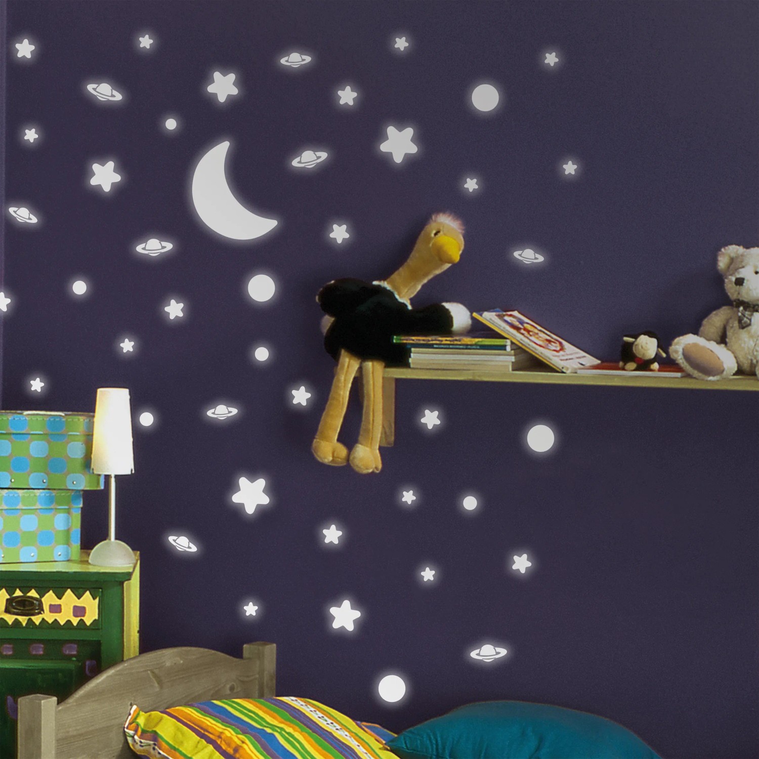 Adesivi Parete Fosforescenti Stelle E Pianeti – Glow In The Dark Per Camera Bambini, Luce Verde, Tema Spazio - 2