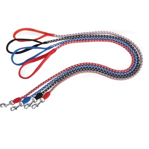 Guinzagli per cani multicolore (t.b.t.) in materiale intrecciato con anello e moschettone.