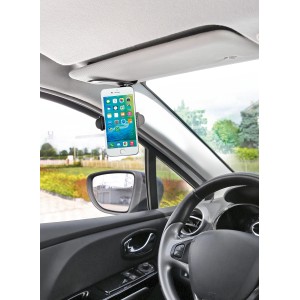 t.b.t. supporto per cellulare fissato all'aletta parasole in auto.