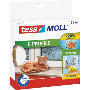 Guarnizione Tesa Moll E-Profile, rotolo da 25m, per sigillare finestre e ridurre la perdita di calore.