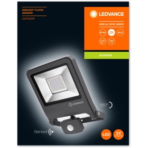 Faretto da esterno a LED Ledvance Endura Flood con sensore, 50W, grigio scuro.