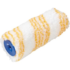 Rullo per emulsioni LUX, 12cm, poliammide, per superfici lisce. Rullo con strisce gialle.