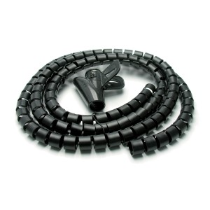 Passacavo nero con clip per accessori video.