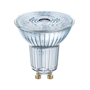 Lampadina LED GU10, aspetto in vetro trasparente per illuminazione moderna.
