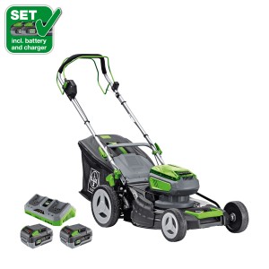 Set tosaerba a batteria LUX con 2 batterie, caricabatterie e trazione per aree fino a 800 m².