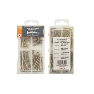 Set di viti per legno zincate gialle in scatola assortita, varie misure.